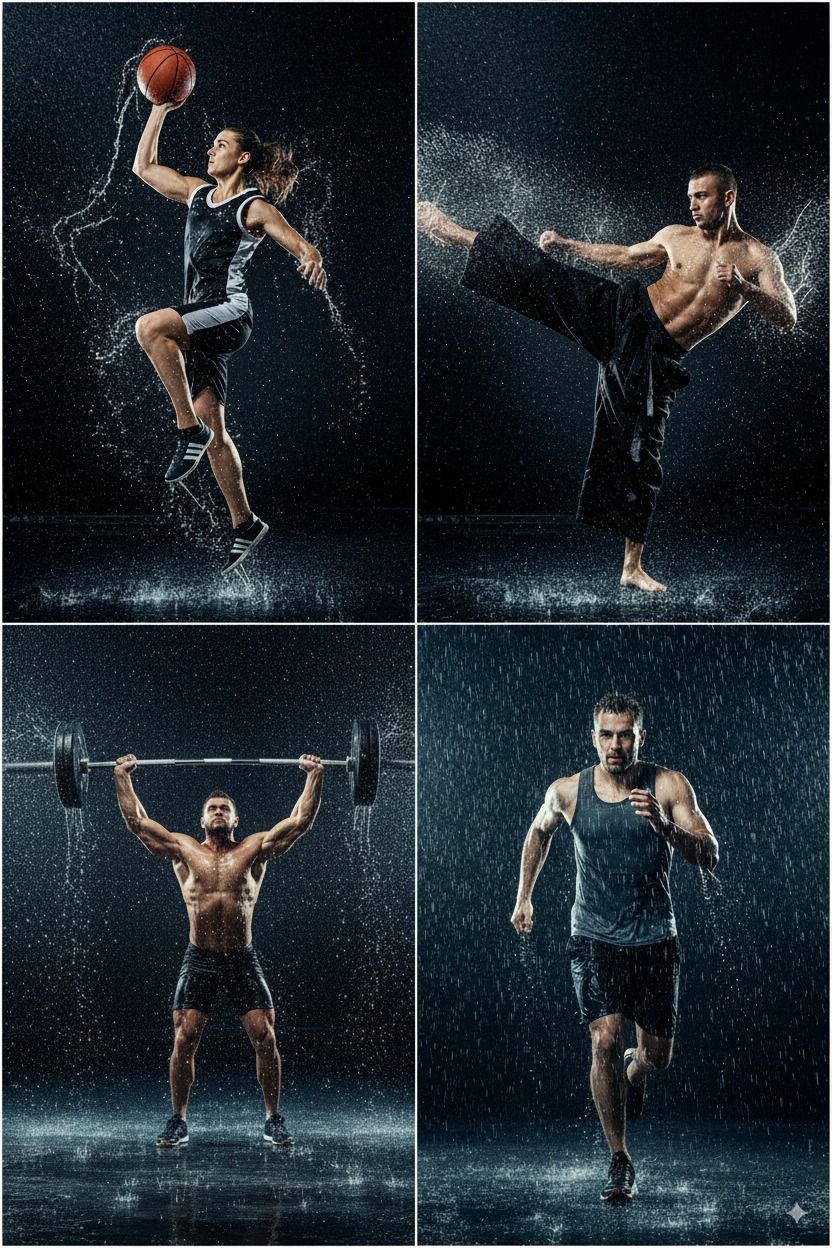 Imagen creada con Nano Banana de 4 deportes con el mismo estilo que la imagen adjunta